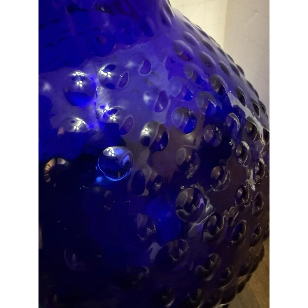 Vintage Colbalt Blue Hobnail Hand Blown Large Glass Pitcher